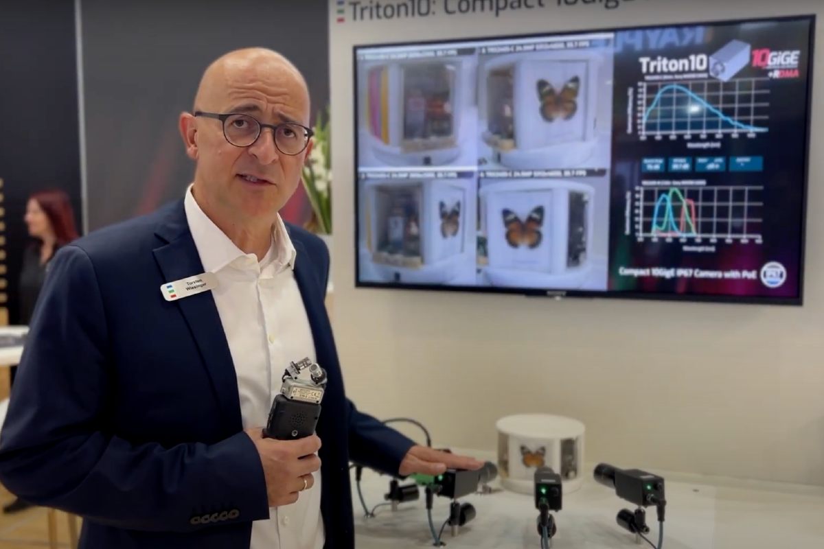 LUCID Vision Labs’ Torsten Wiesinger demonstrates the new 10GigE Triton Camera at VISION 2024