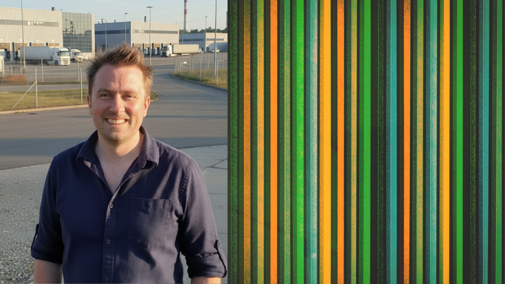 Tom Tiner, Editor in Chief at MV Pro Media poses in front of factory gate