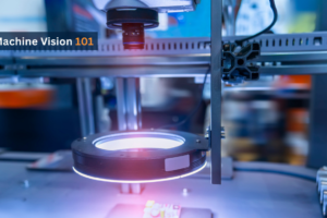 Machine vision ring light illuminating component during industrial inspection process